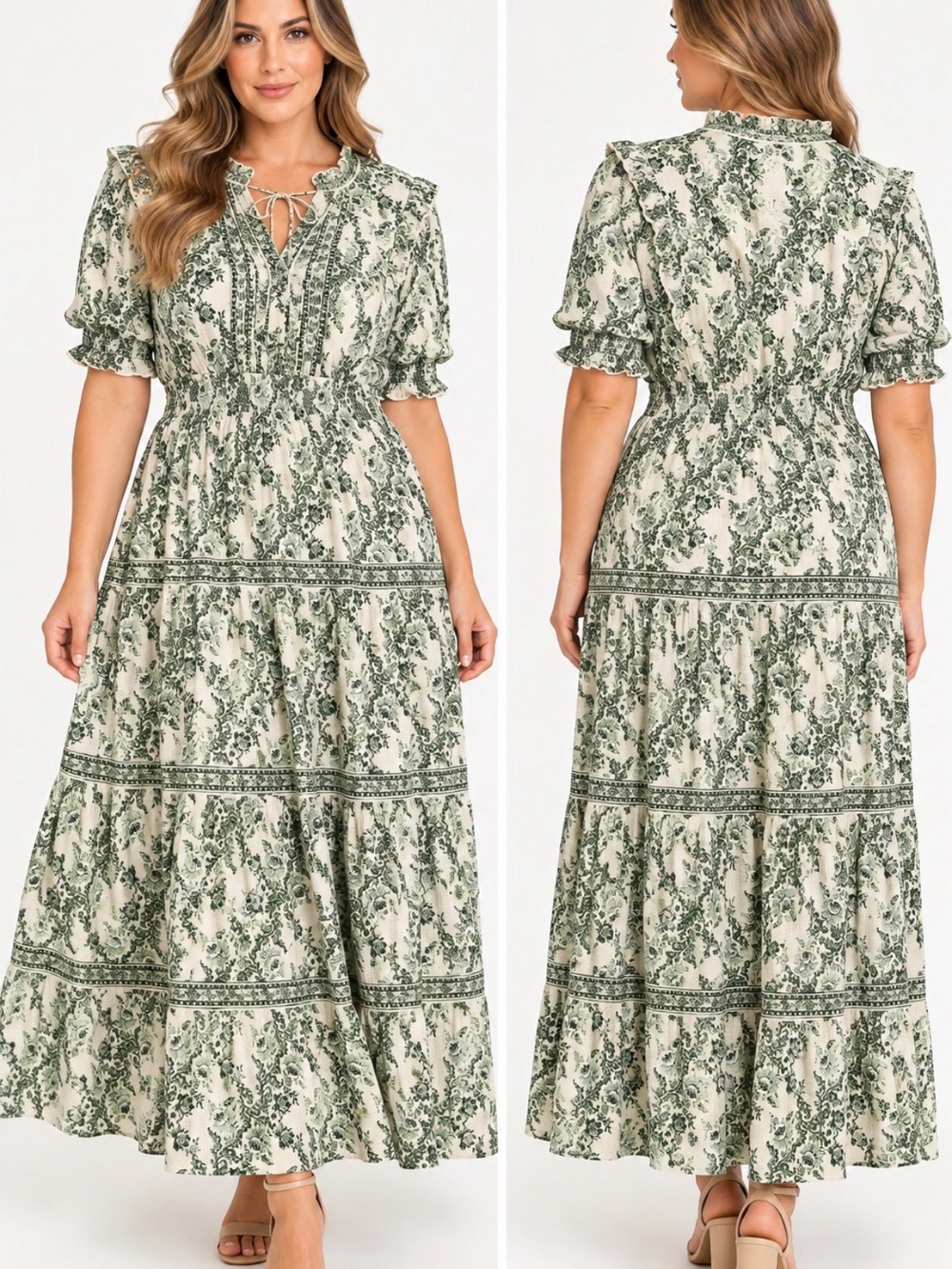 Max Studio London NWT Green Floral Tiered Maxi Dress 3X Plus Size